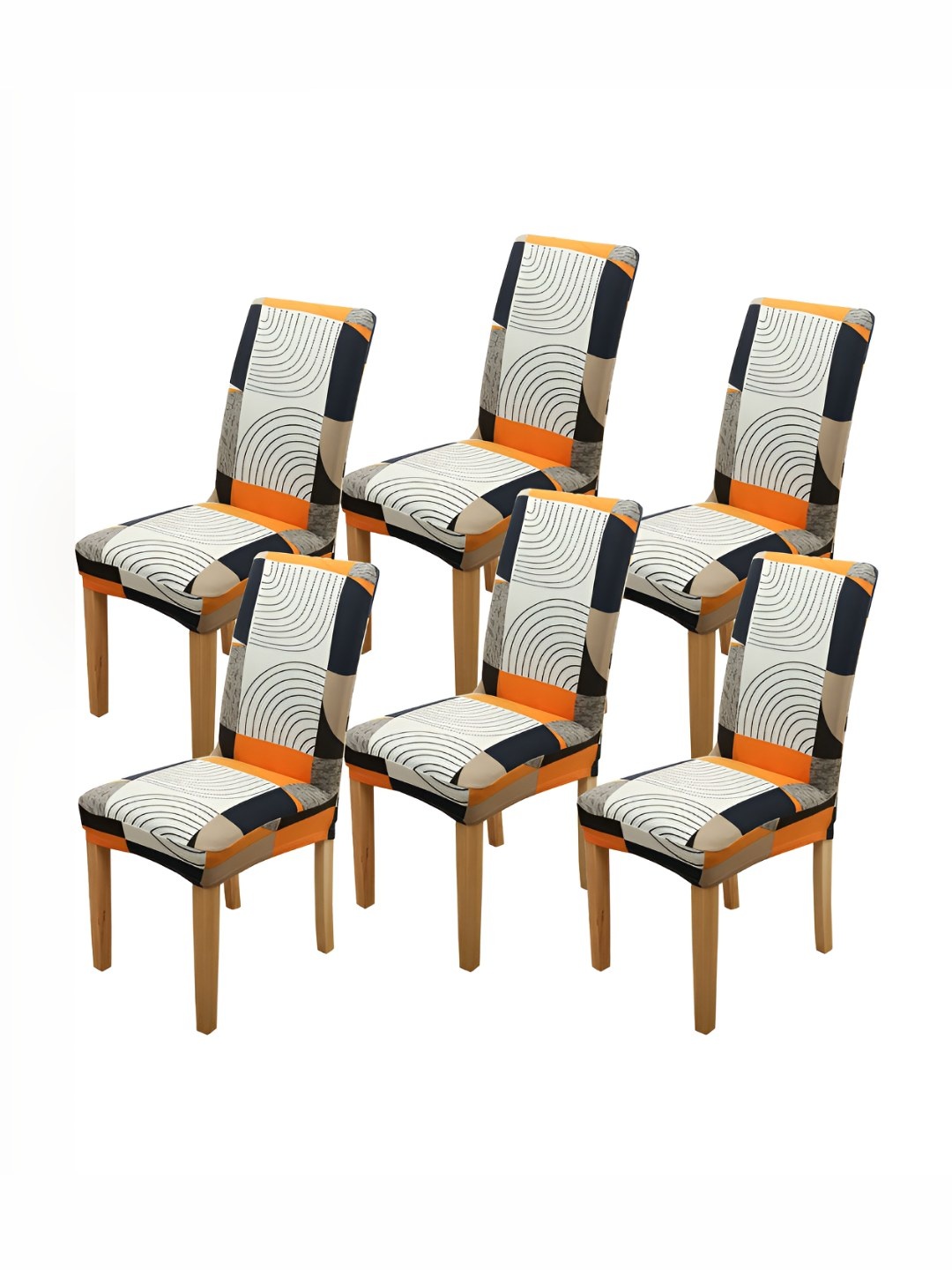 

P-Plus International White & Orange Printed Stretchable Chair Cover
