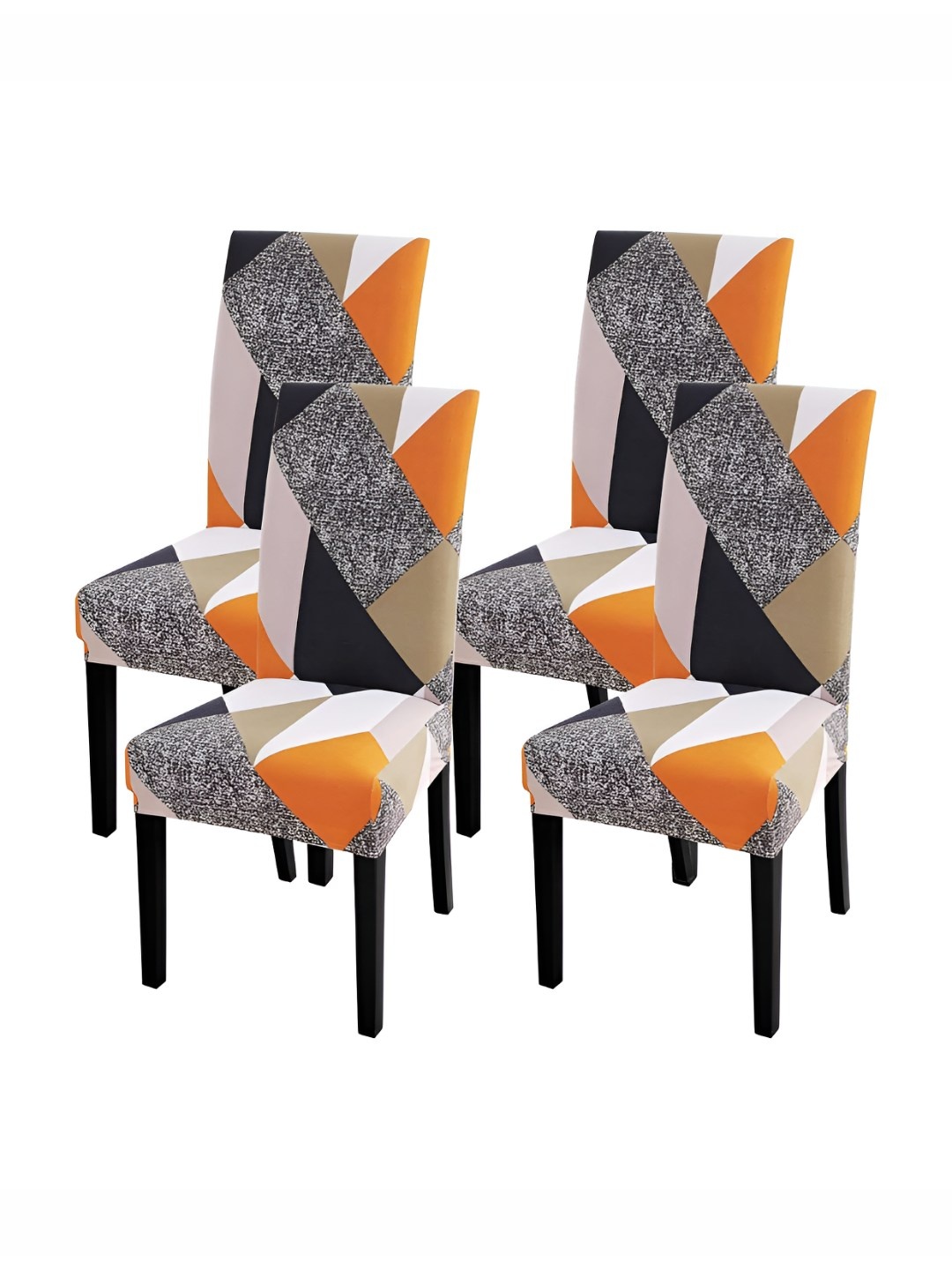 

P-Plus International Grey & Orange 4-Pcs Printed Chair Covers