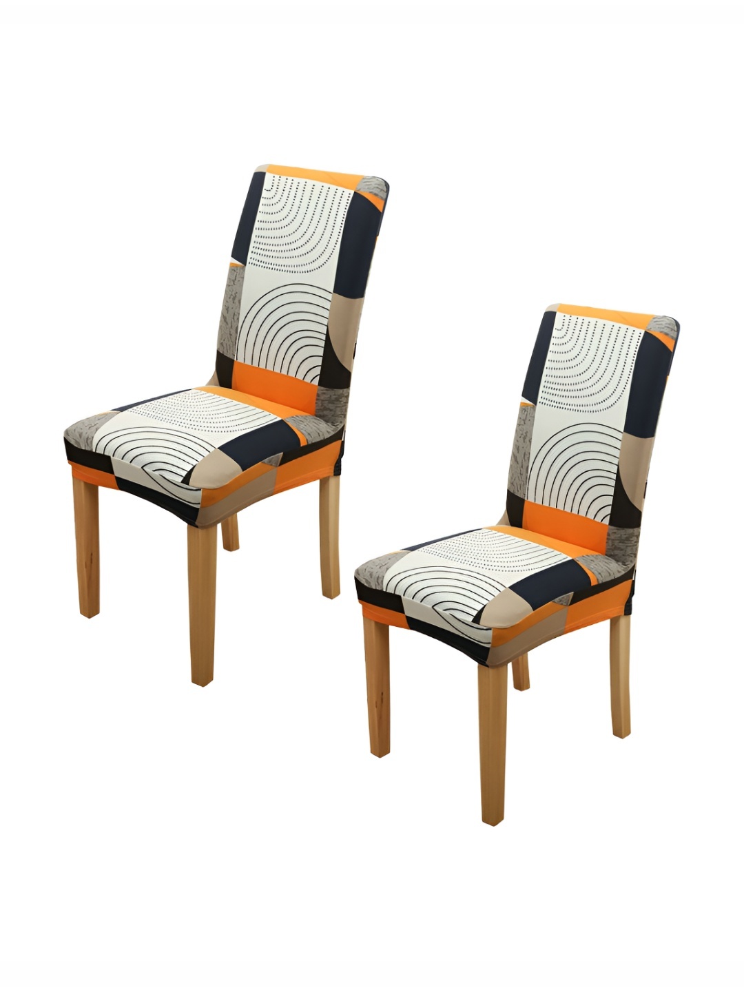 

P-Plus International White & Orange 2 Pieces Coloured Printed Chair Covers