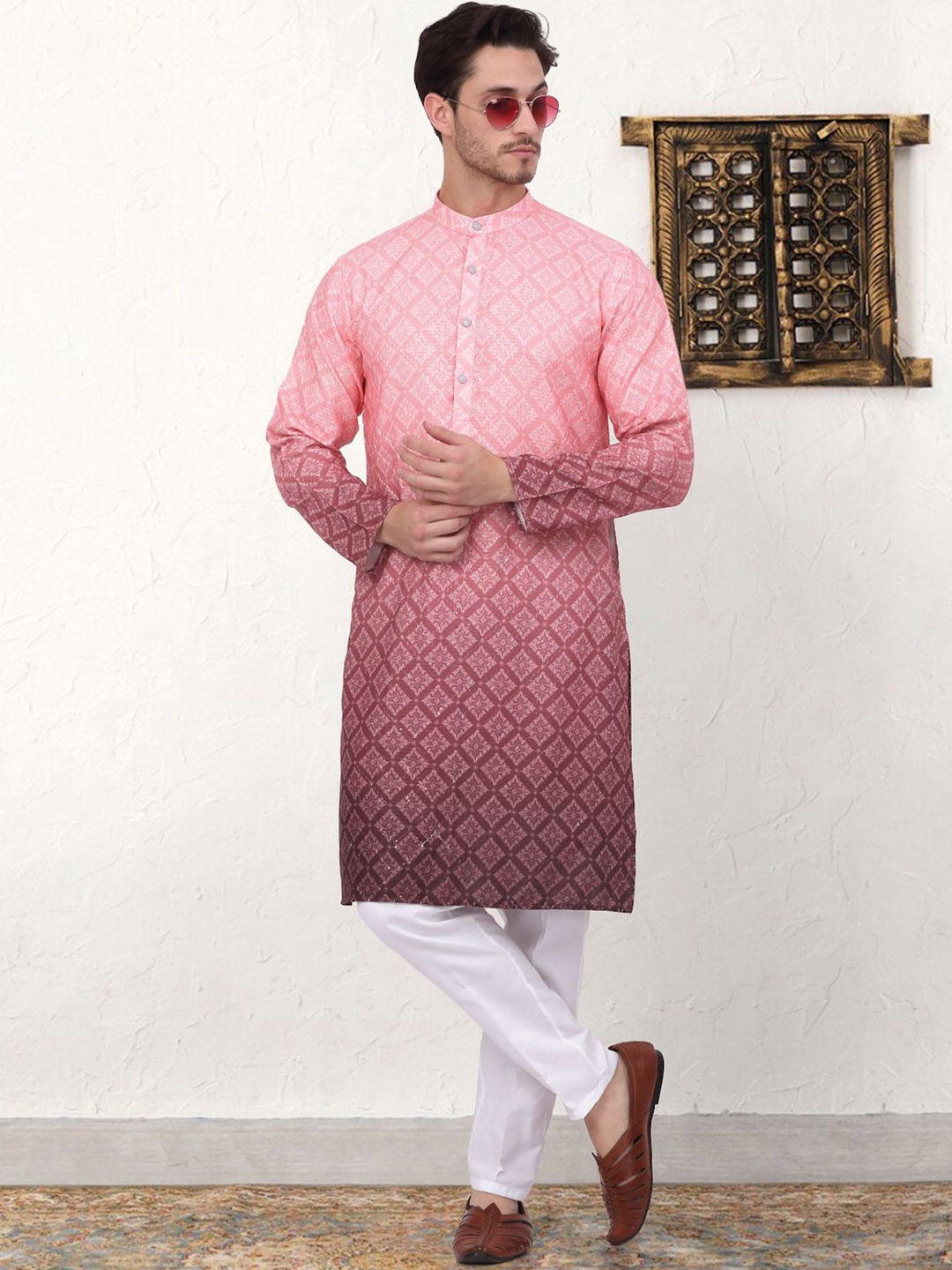 

Jompers Printed Regular Ombre Kurta with Pyjama, Coral