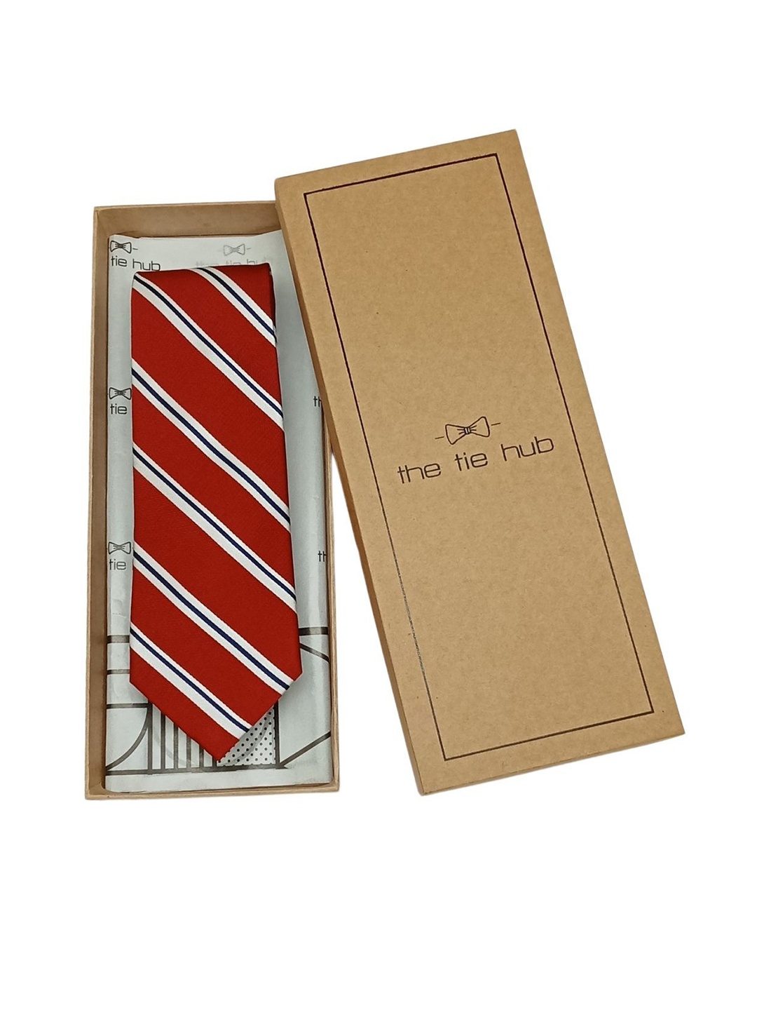 

The Tie Hub Men Striped Silk Broad Tie, Red
