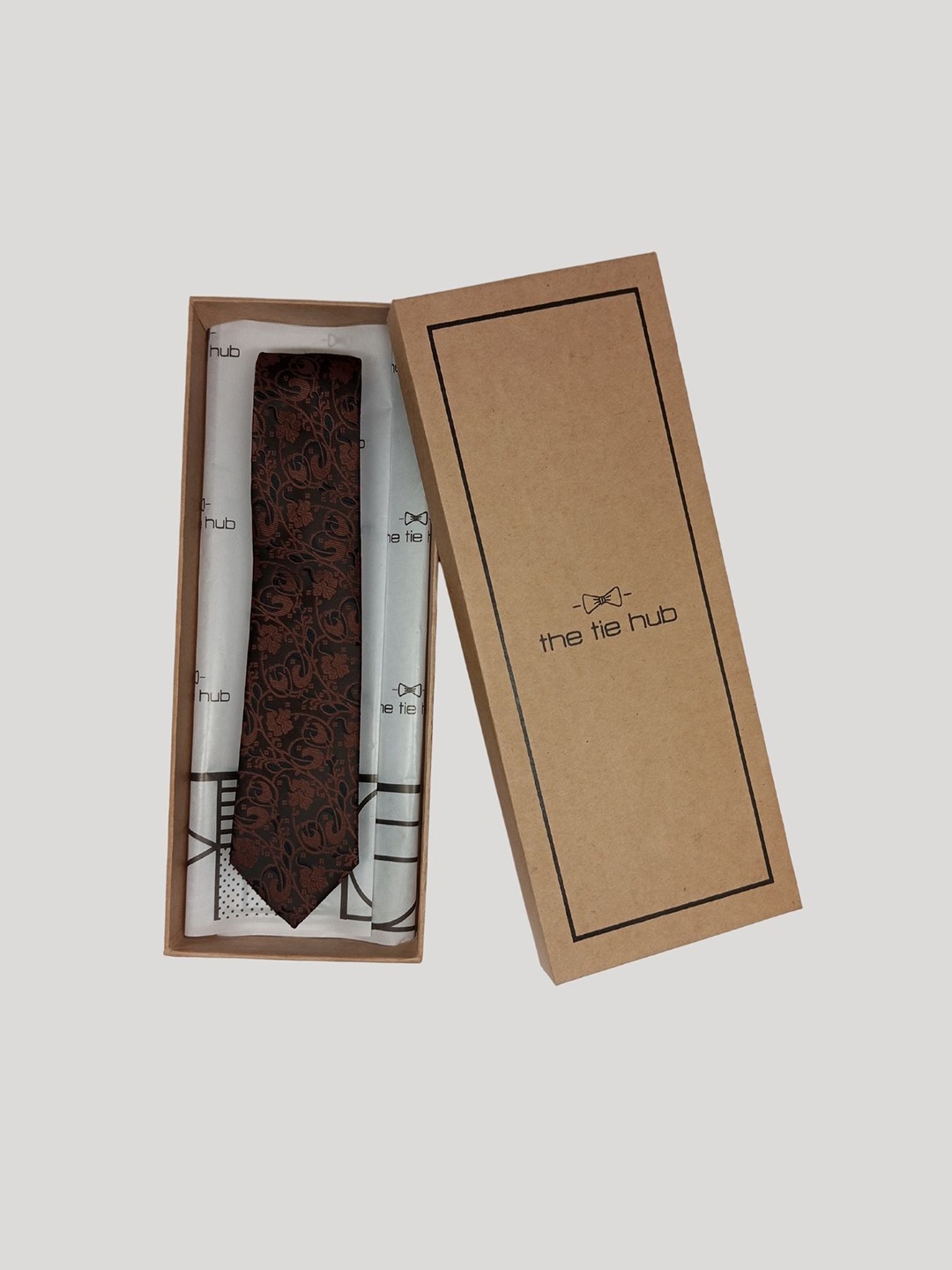 

The Tie Hub Men Floral Woven Design Silk Broad Tie, Brown