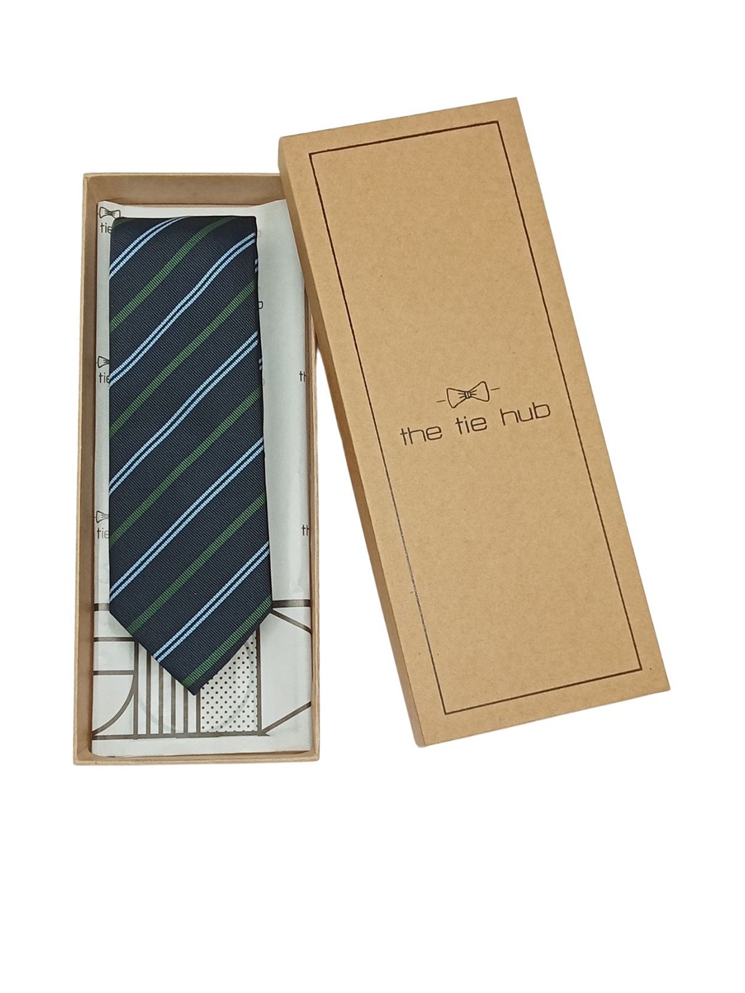 

The Tie Hub Men Striped Silk Broad Tie, Navy blue