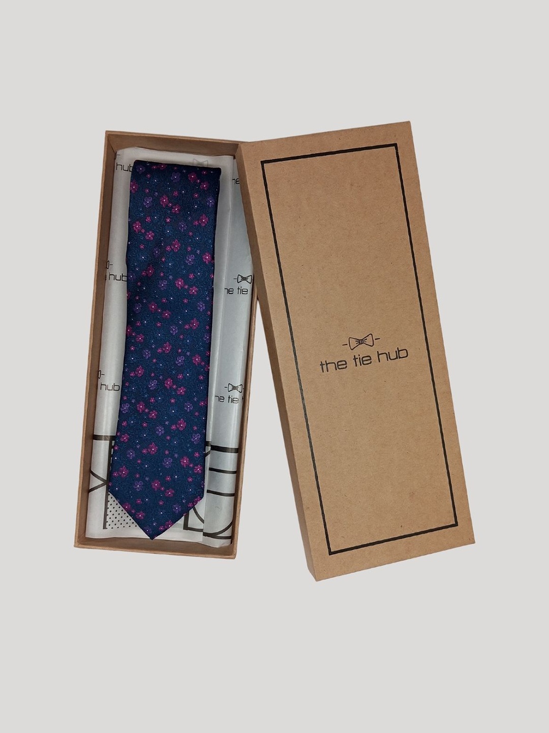 

The Tie Hub Men Floral Woven Design Silk Broad Tie, Blue