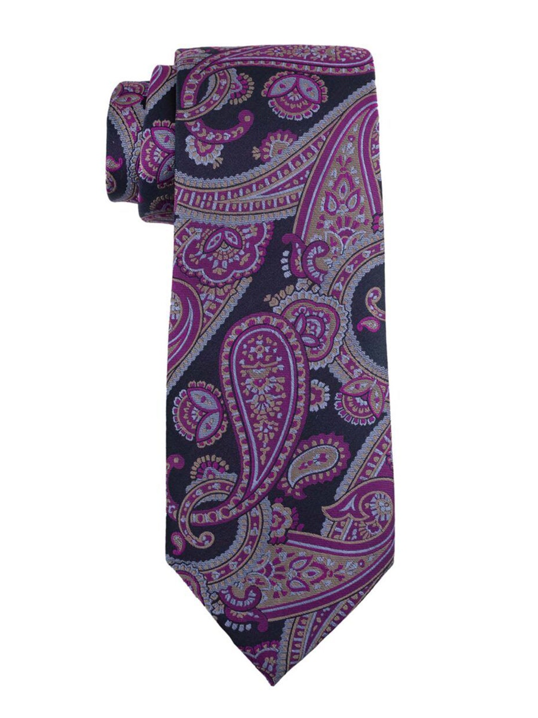 

The Tie Hub Men Paisley Woven Design Pure Silk Broad Tie, Purple