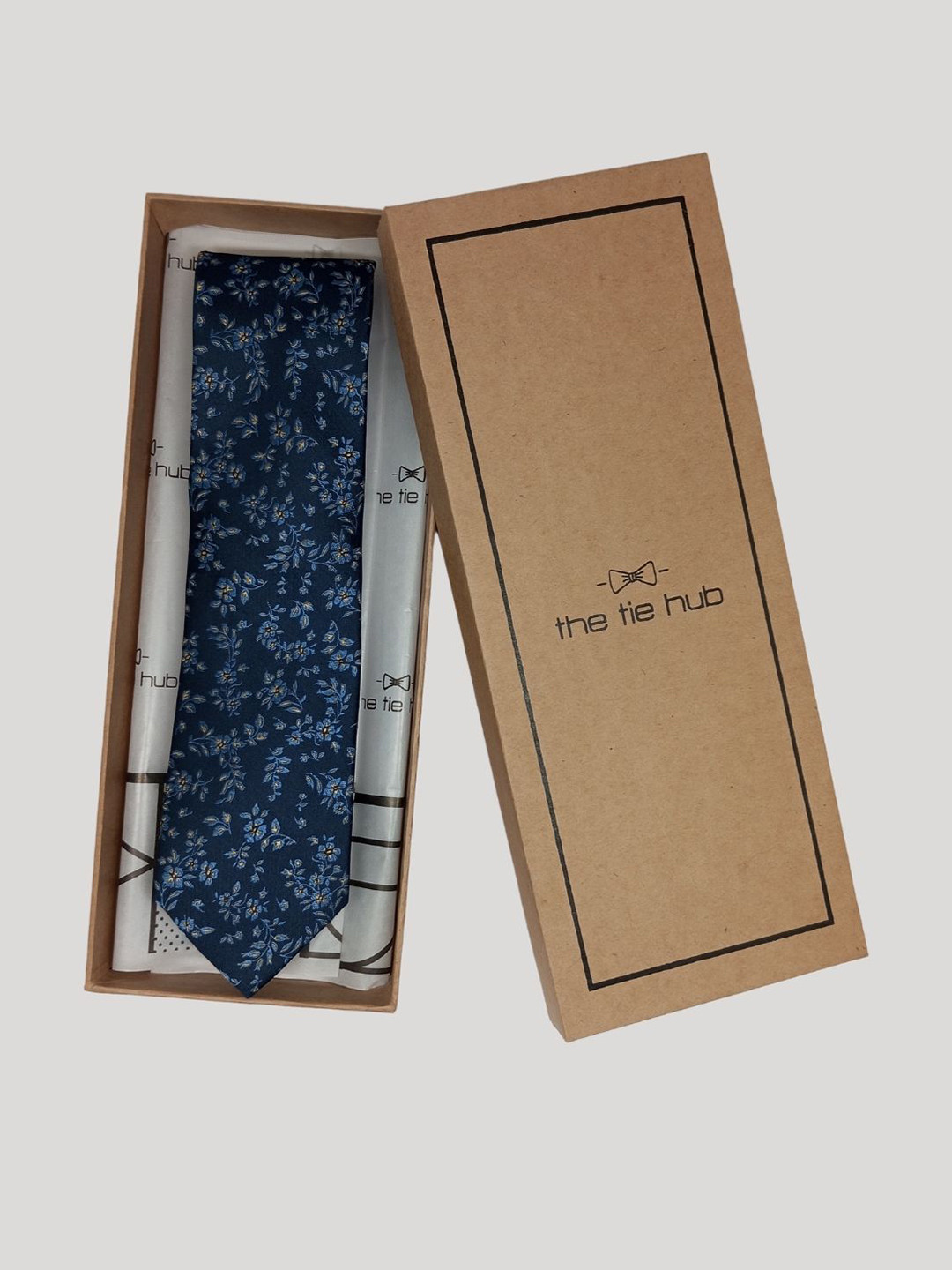 

The Tie Hub Men Floral Woven Design Silk Broad Tie, Blue