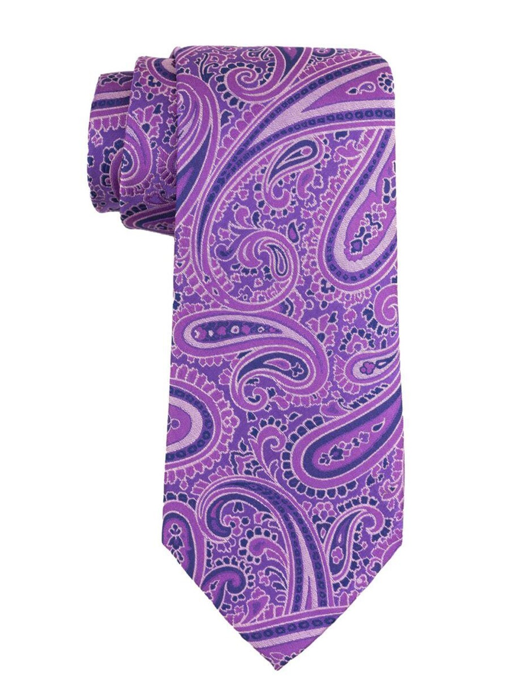 

The Tie Hub Men Paisley Woven Design Pure Silk Broad Tie, Purple