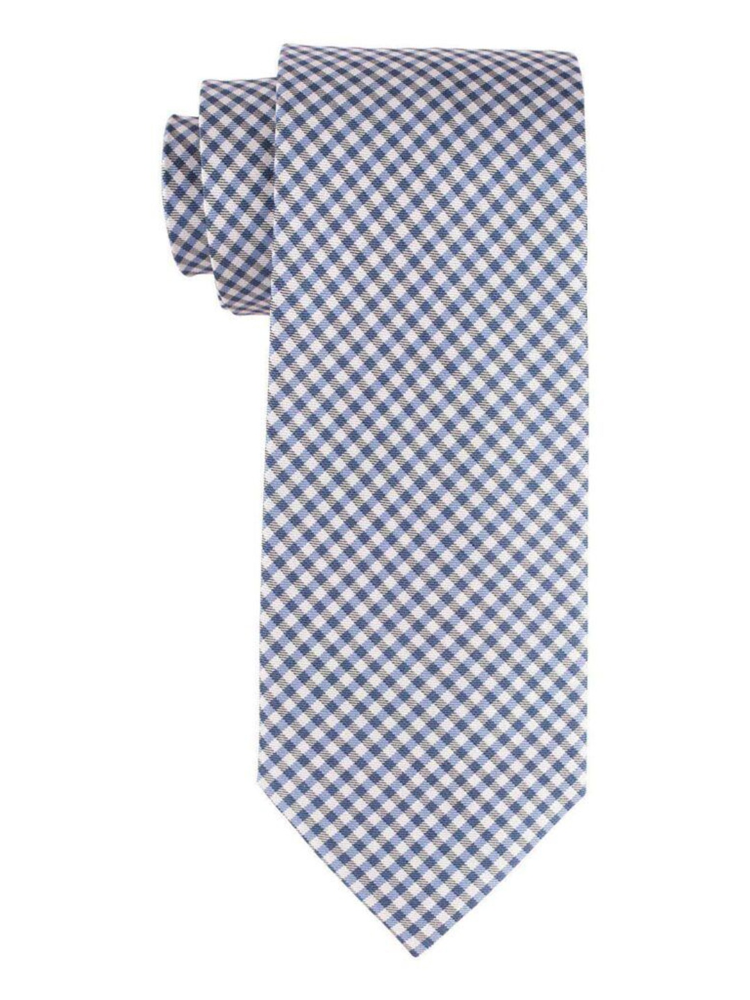 

The Tie Hub Men Checked Pure Silk Broad Tie, Blue