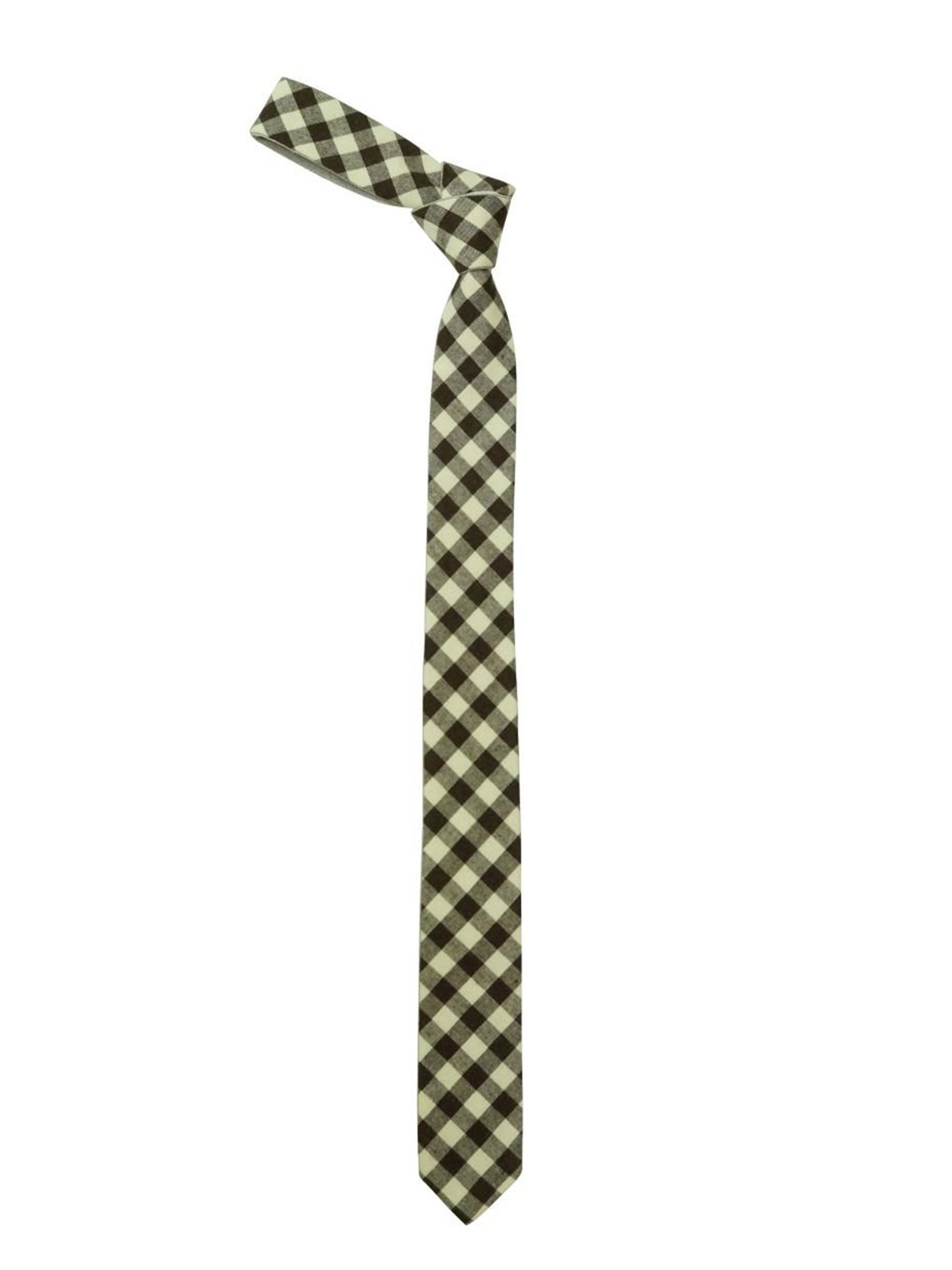 

The Tie Hub Men Checked Cotton Broad Tie, Brown