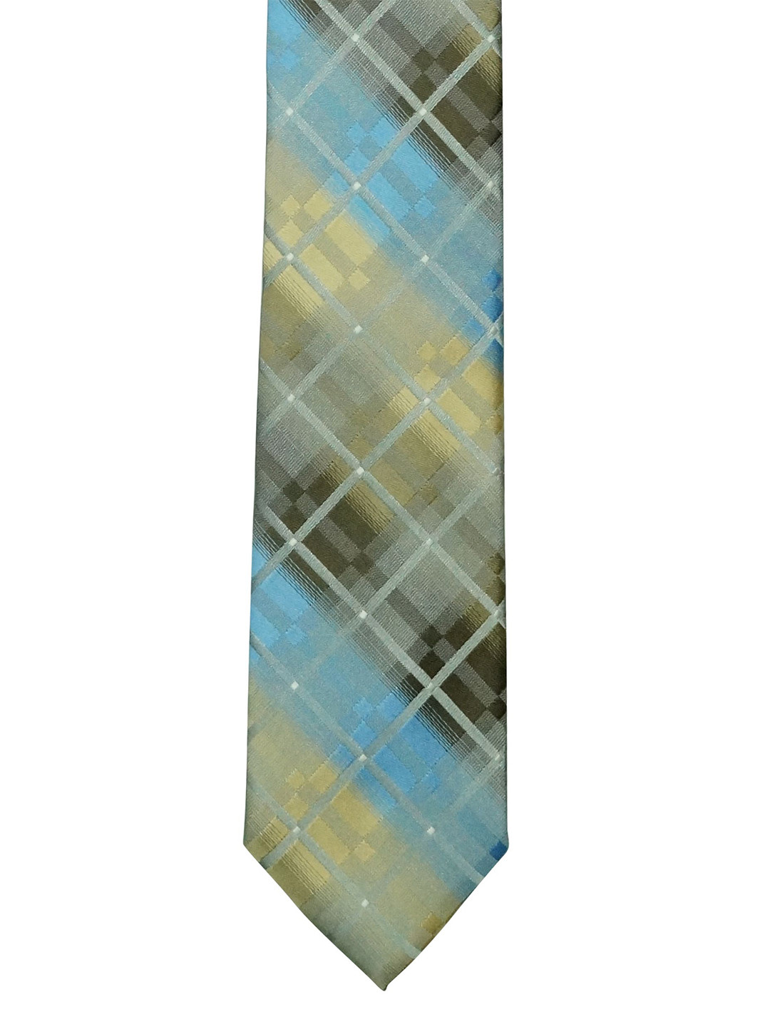

The Tie Hub Men Checked Silk Broad Tie, Brown