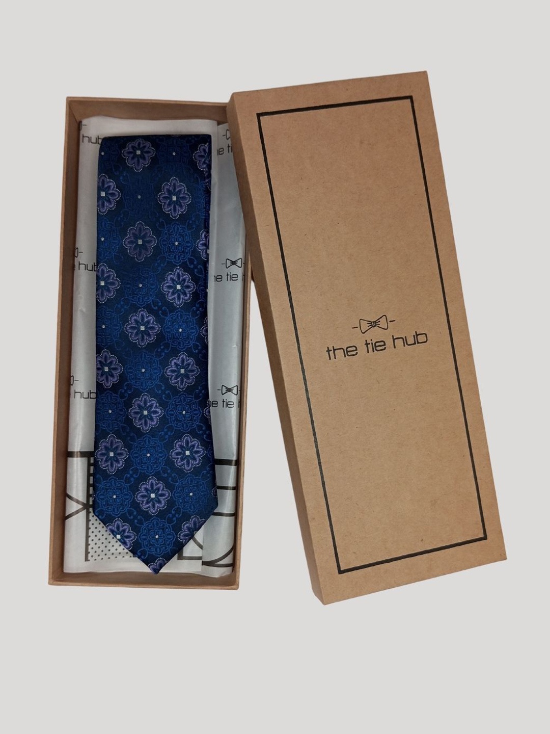 

The Tie Hub Men Floral Woven Design Silk Broad Tie, Blue