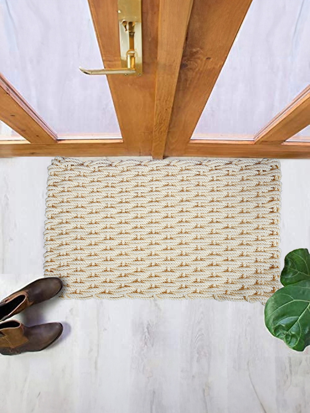 

Aura Off-White Self-Design Coir Anti-Skid Dirt Collecting Doormat