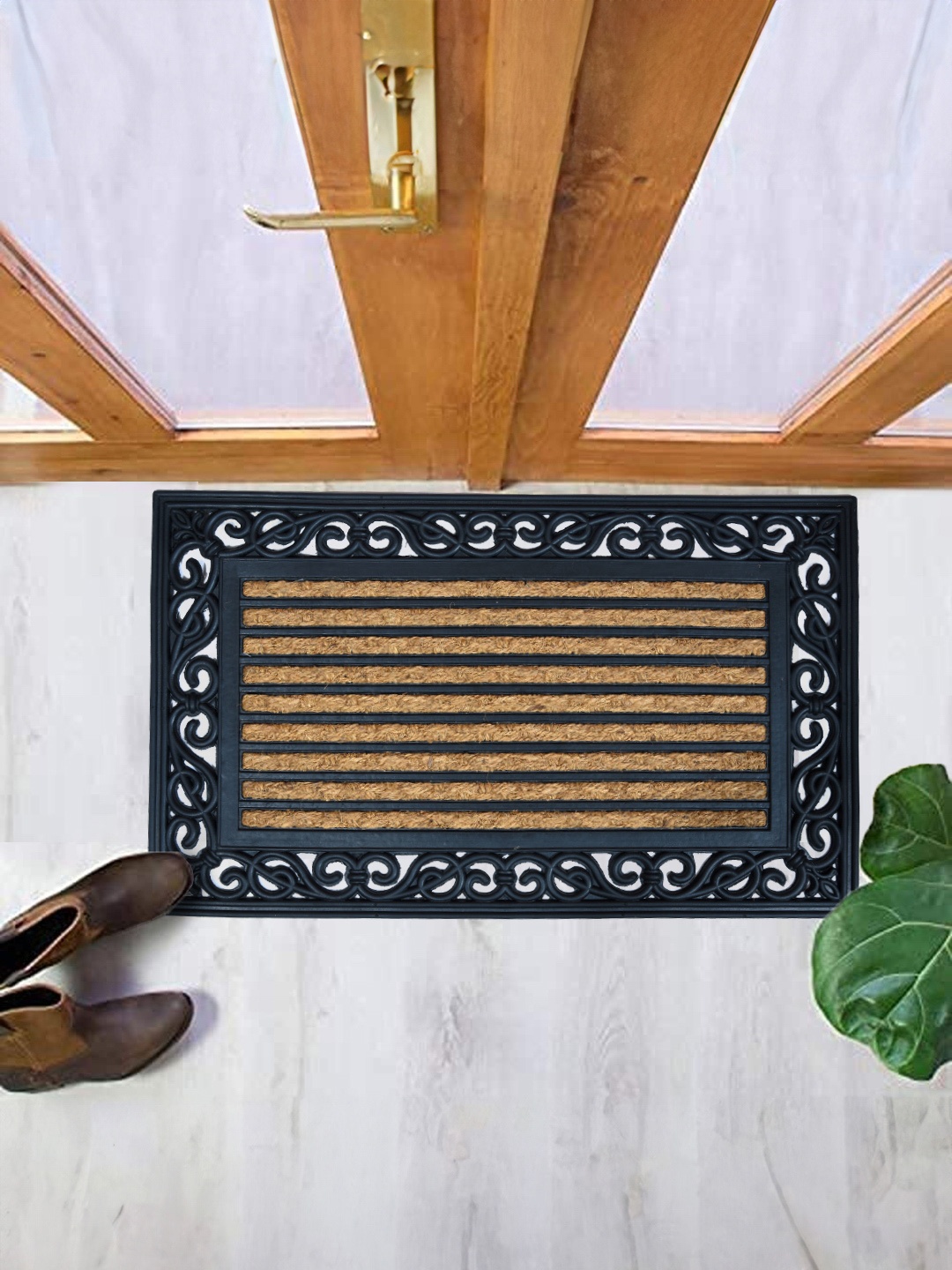 

Aura Camel Navy-Blue & Yellow Printed Coir Anti-Skid Dirt Collecting Doormat