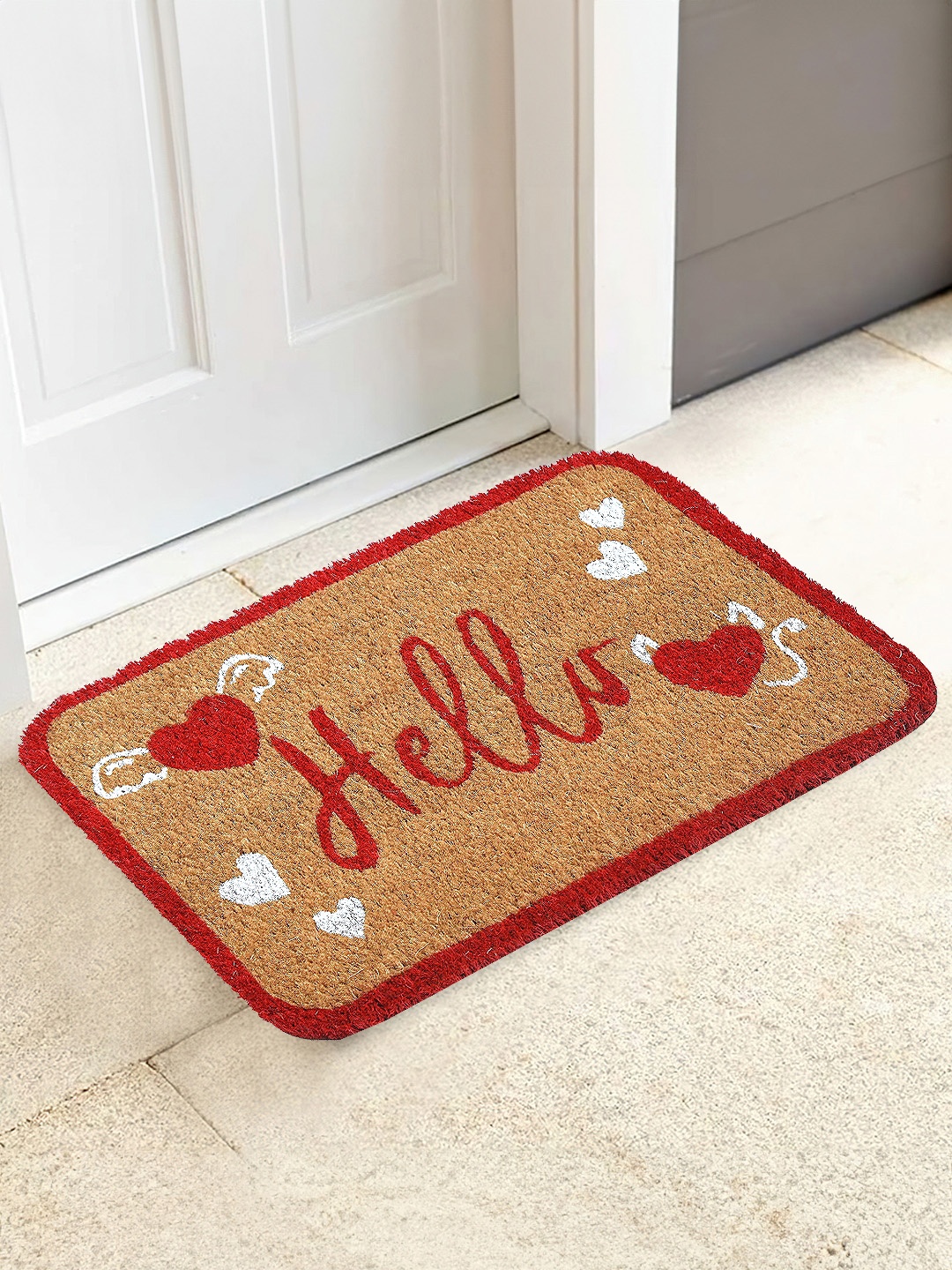

Aura Camel Brown & Red Printed Anti-Skid Dirt Collecting Doormat