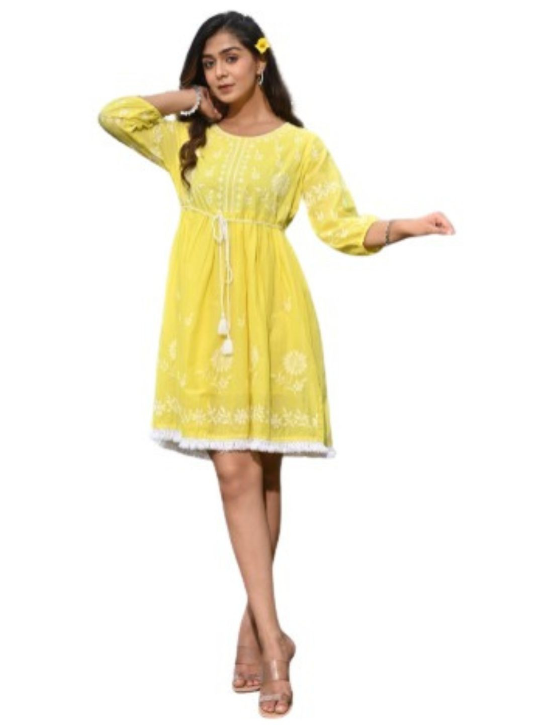 

Zolo Label Ethnic Motifs Embroidered Fit & Flare Dress, Yellow