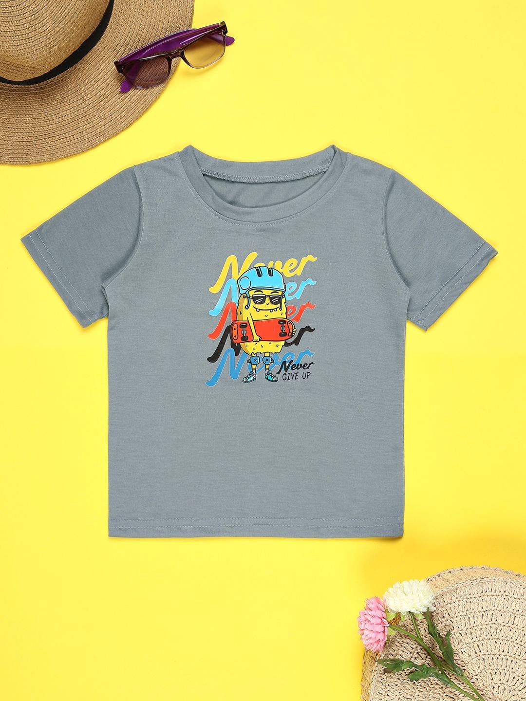 Cutiekins Boys Graphic Printed Round Neck T-shirt, Grey
