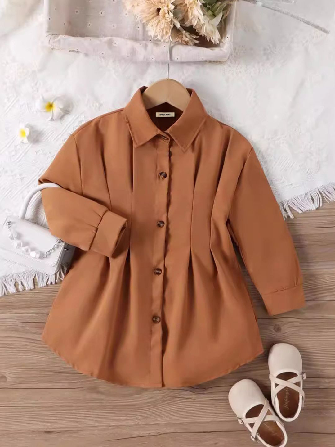 

INCLUD Girls Spread Collar Casual Shirt, Brown