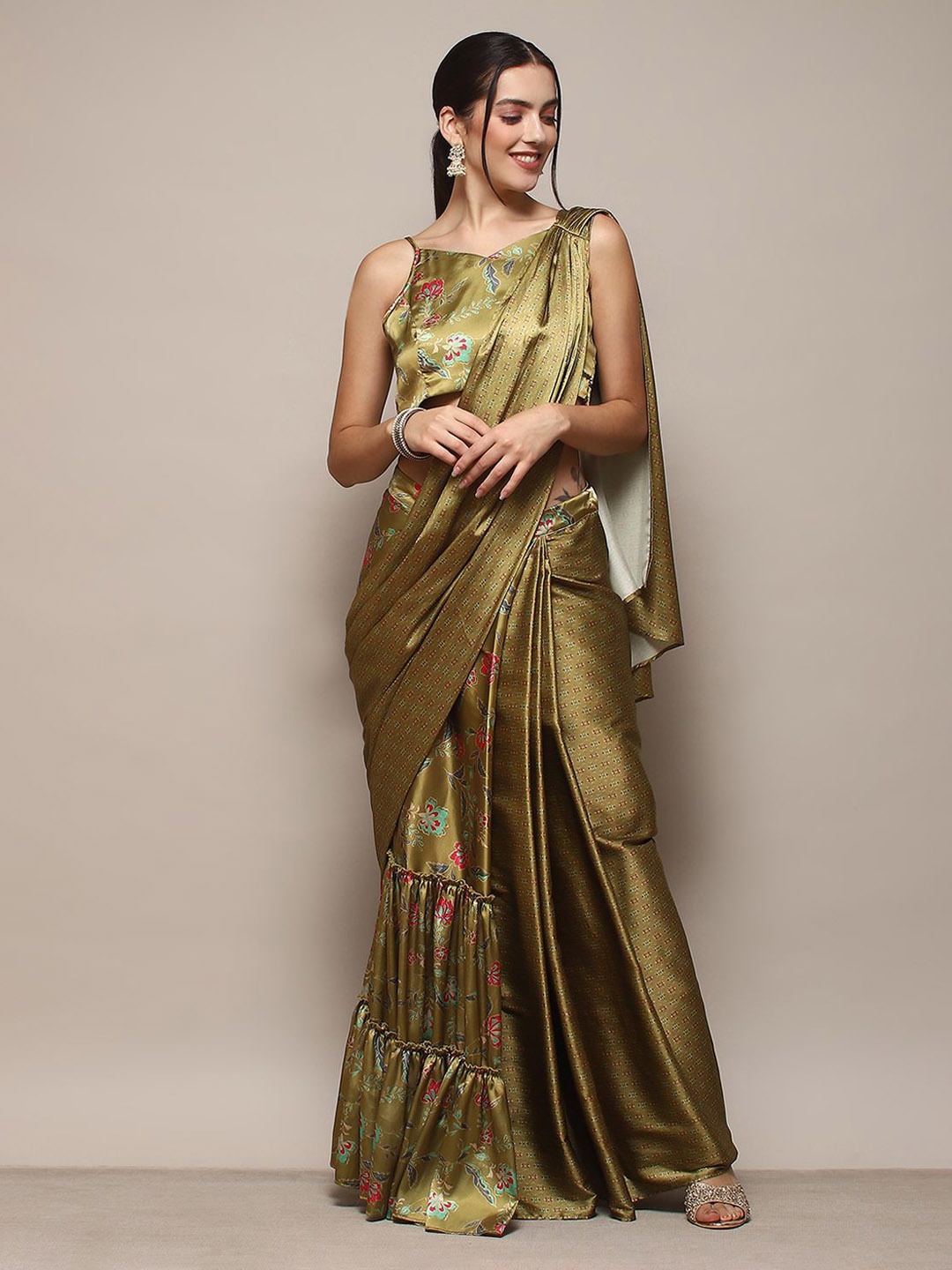 

Biba Printed Saree Blouse, Green