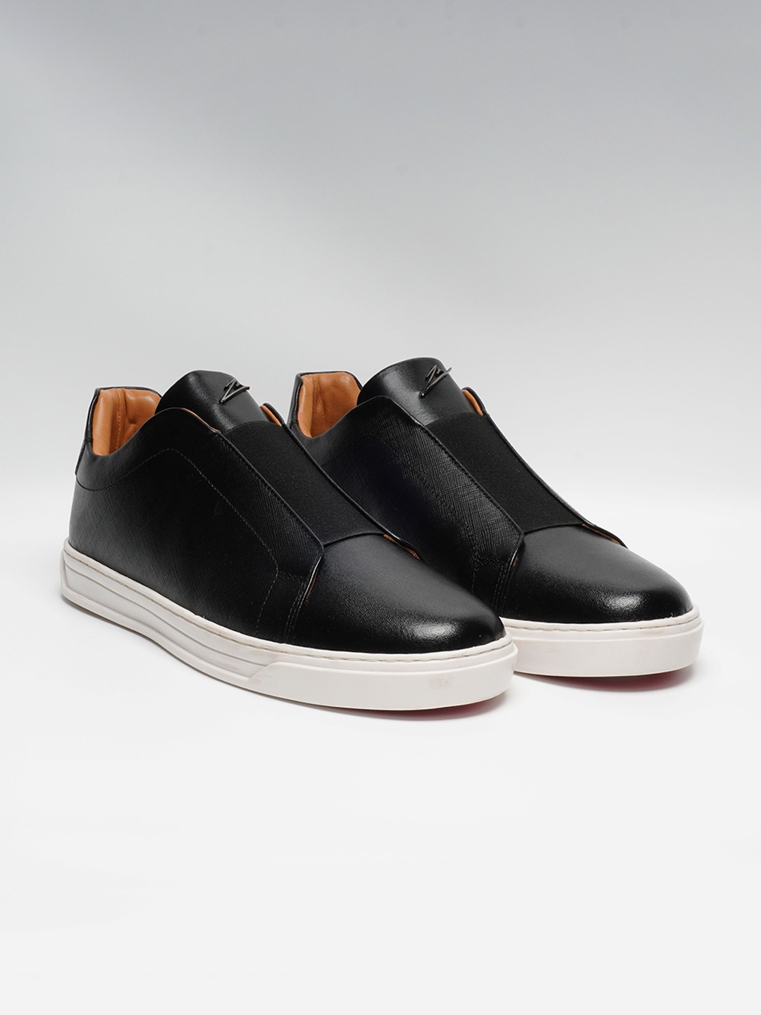 

ZEESH Men Leather Slip-On Sneakers, Black