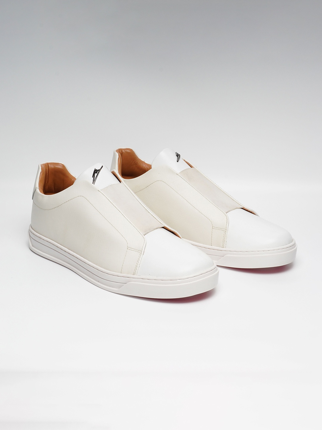 

ZEESH Men Leather Slip-On Sneakers, White