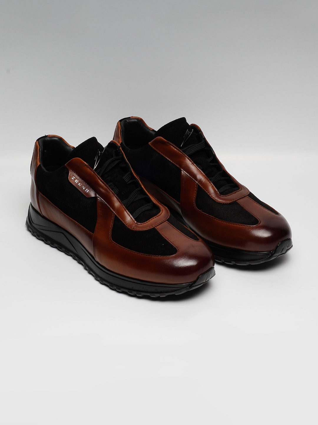 

ZEESH Men Textured Leather Slip-On Sneakers, Brown