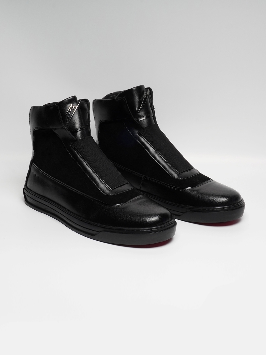 

ZEESH Men Leather Slip-On Sneakers, Black