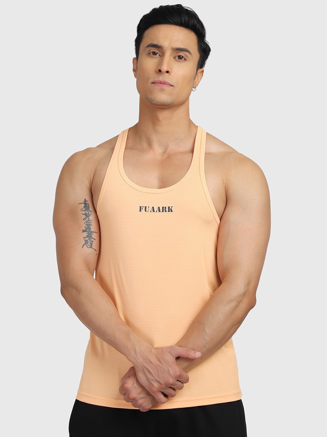 

FUAARK Men Slim-Fit Innerwear Gym Vests, Peach