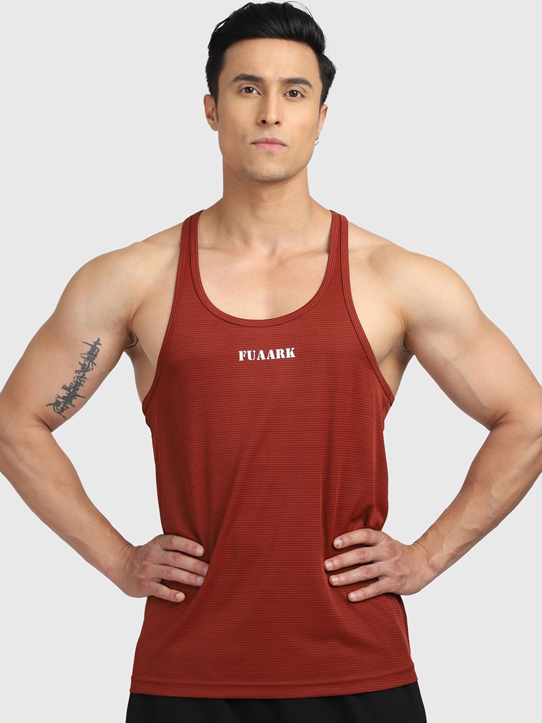 

FUAARK Men Slim-Fit Innerwear Gym Vests, Rust