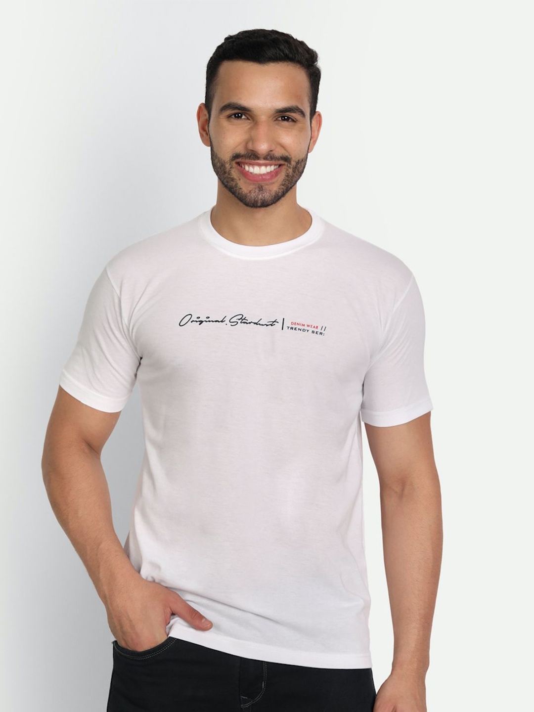 

ZEFFIT Typography Printed Round Neck Short Sleeves Cotton T-shirt, White