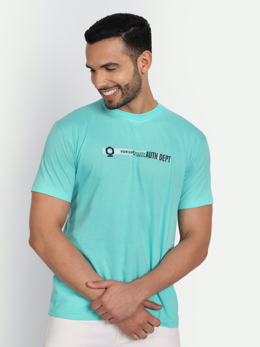 

ZEFFIT Typography Printed Round Neck Short Sleeves Cotton T-shirt, Sea green