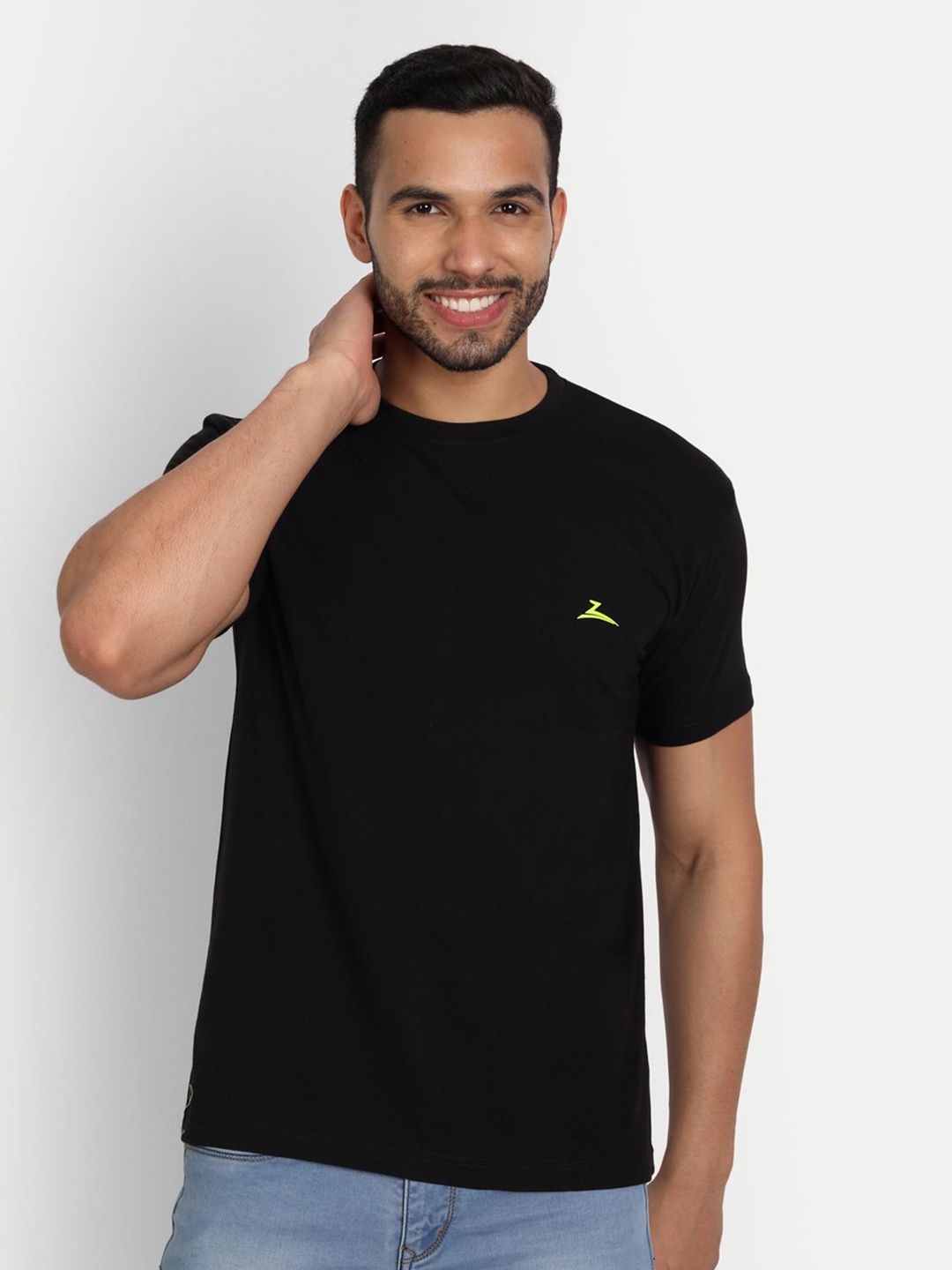 

ZEFFIT Round Neck Short Sleeves Cotton T-shirt, Black