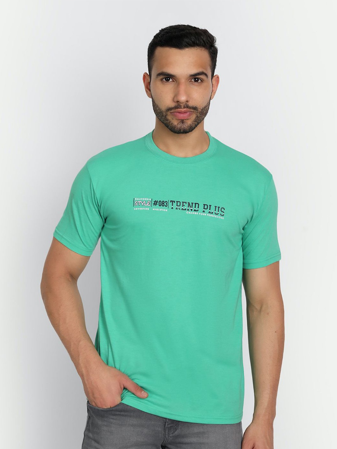 

ZEFFIT Men Typography Printed Round Neck T-shirt, Green