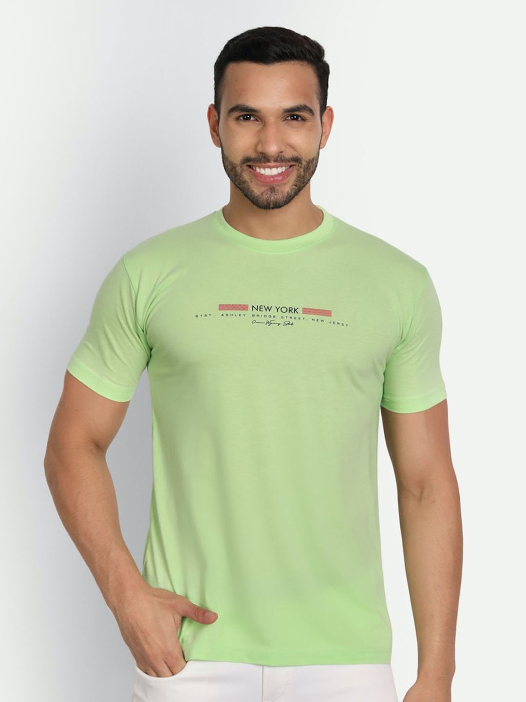 

ZEFFIT Typography Printed Round Neck Short Sleeves Cotton T-shirt, Green