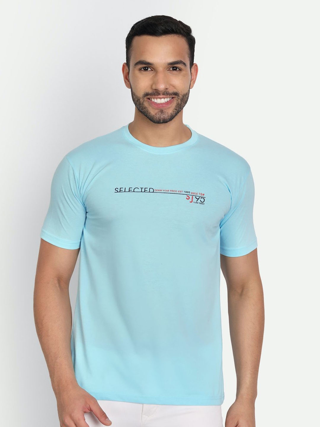 

ZEFFIT Typography Printed Round Neck Short Sleeves Cotton T-shirt, Blue