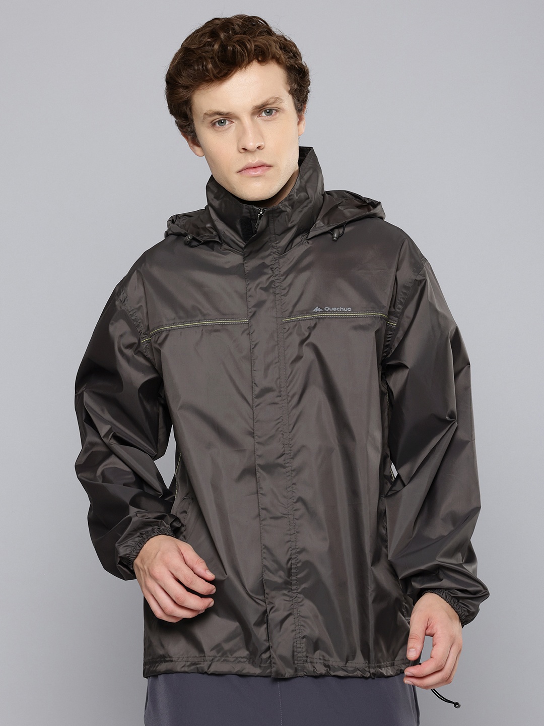 

Quechua By Decathlon Men Brown Full Zip Compact Waterproof Rain Jacket, Grey