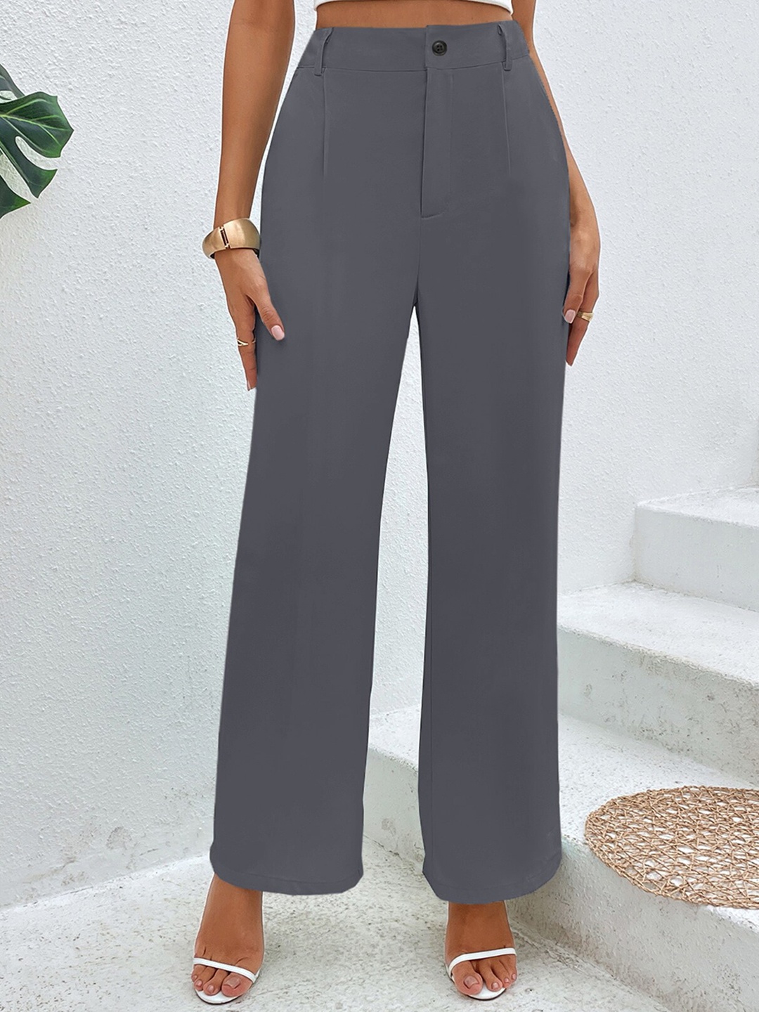 

N N ENTERPRISE Women Original High-Rise Pleated Trousers, Grey