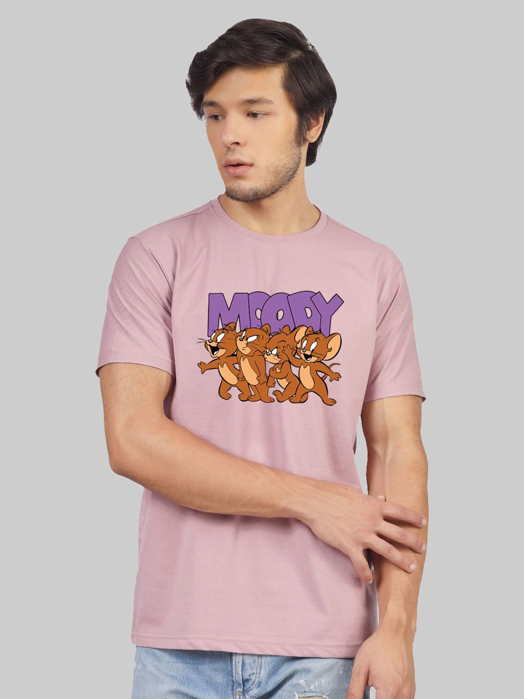 Greylongg Tom & Jerry Graphic Printed Round Neck T-shirt, Purple