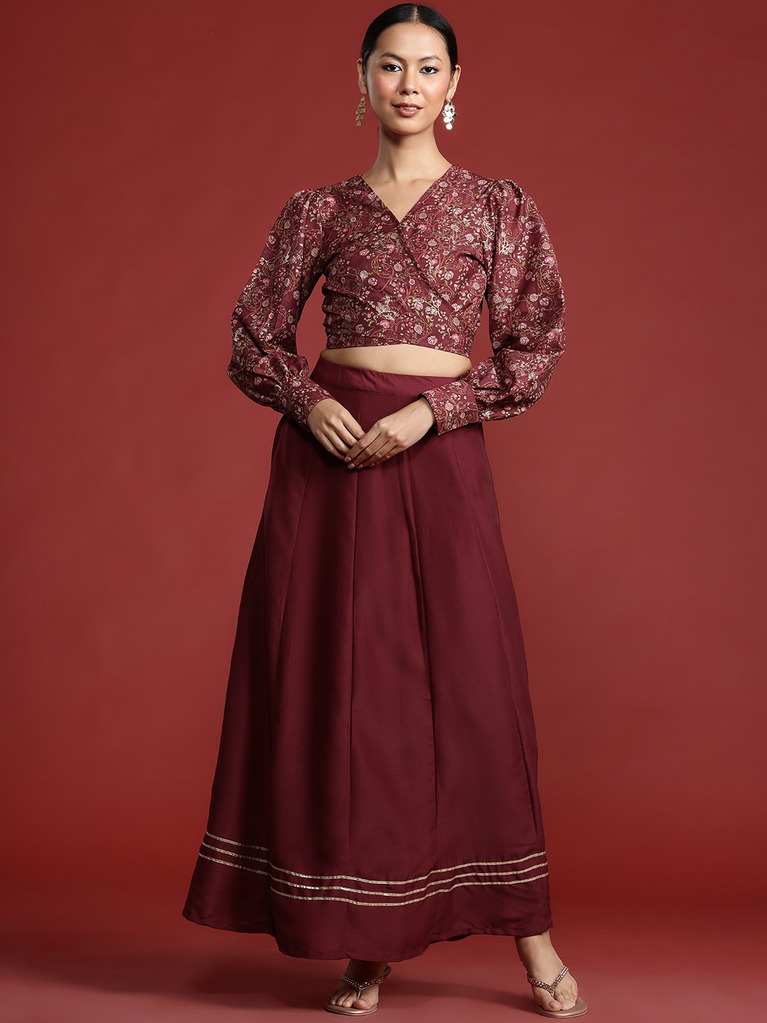 

all about you Floral Printed Ready to Wear Lehenga Choli, Maroon