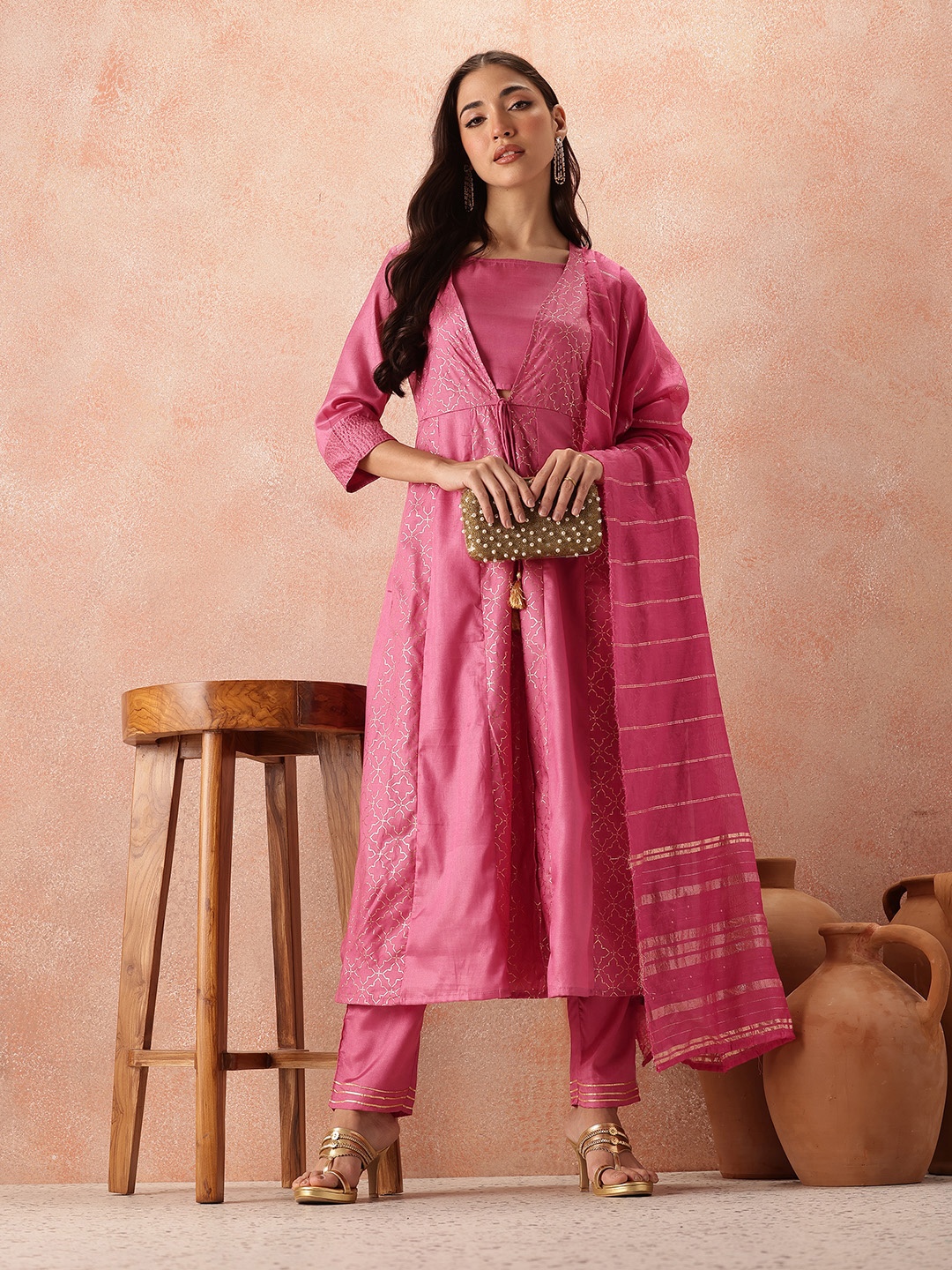 

all about you Foil Printed Empire Kurta Sets With Dupatta, Rose