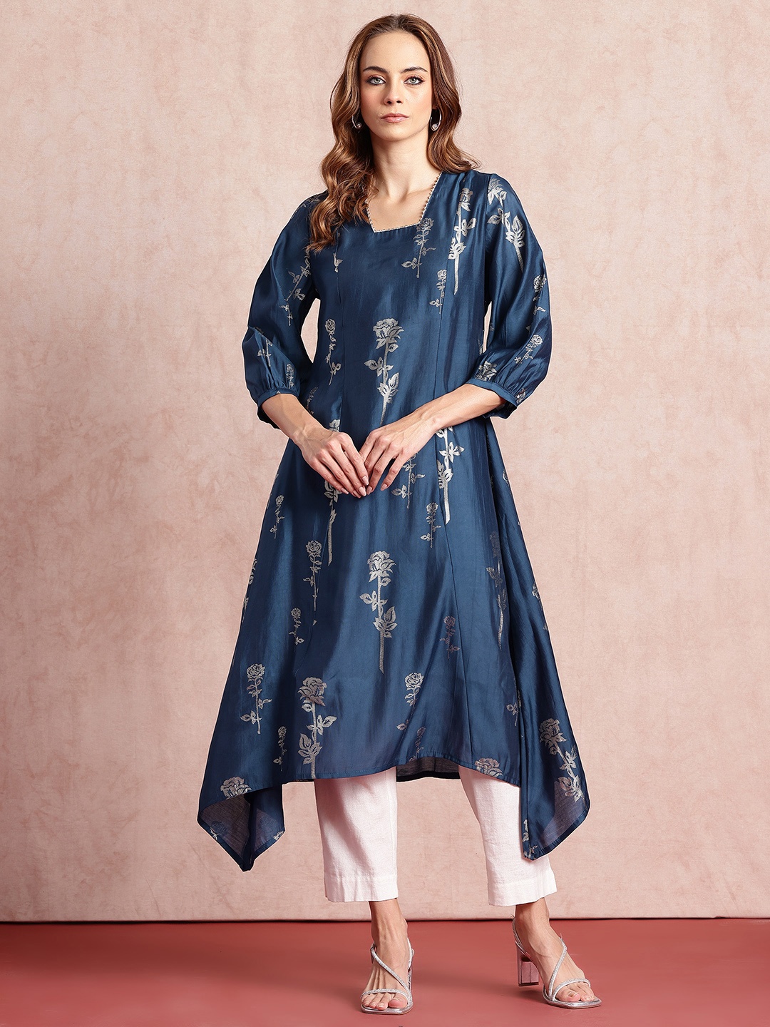 

all about you Floral Printed Gotta Patti Kurta, Navy blue