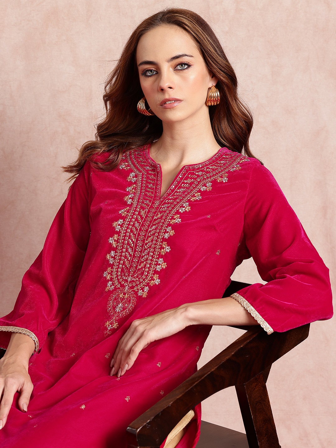 

all about you Ethnic Motifs Yoke Design Kurta, Pink