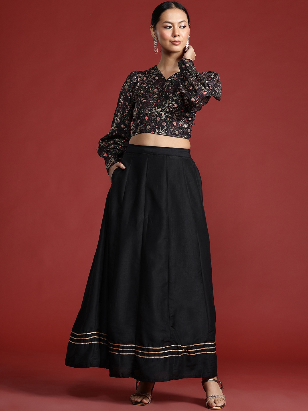 

all about you Floral Printed Ready to Wear Lehenga Choli, Black