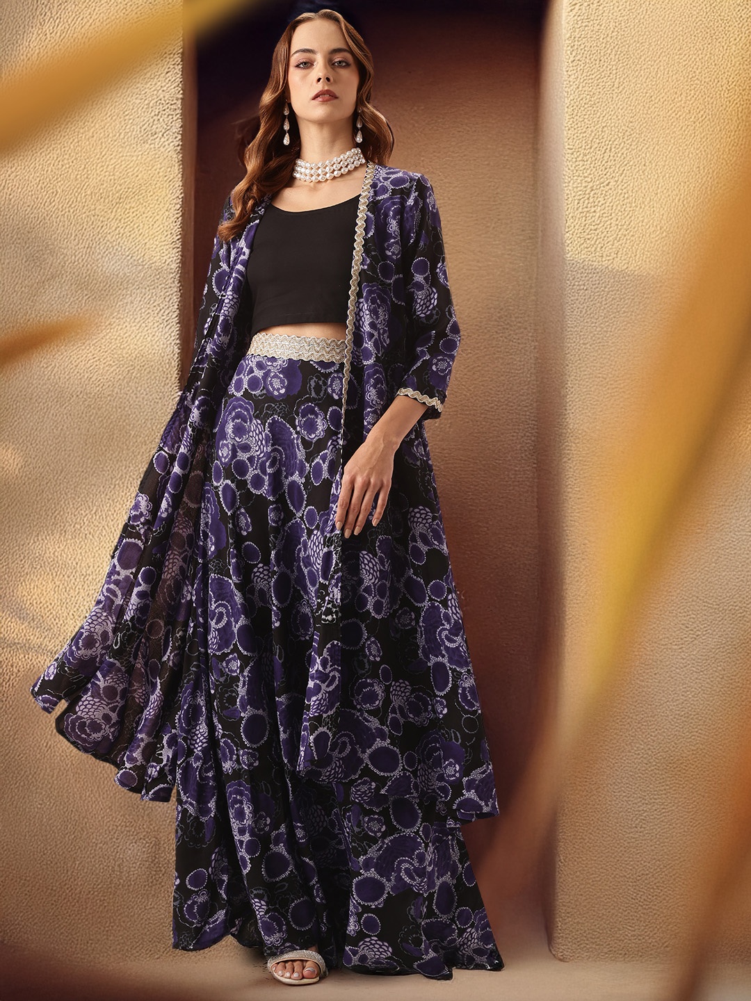 

all about you Abstract Print Gotta Patti Ethnic Co-ords, Black