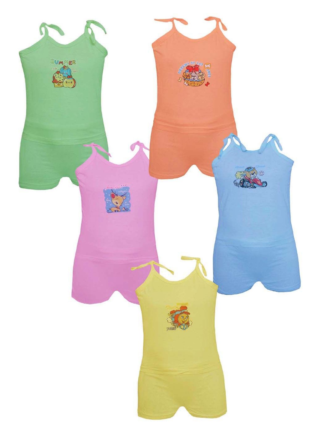 

MRB Infants Boys Pack Of 5 Printed Pure Cotton T-shirts With Shorts, Yellow