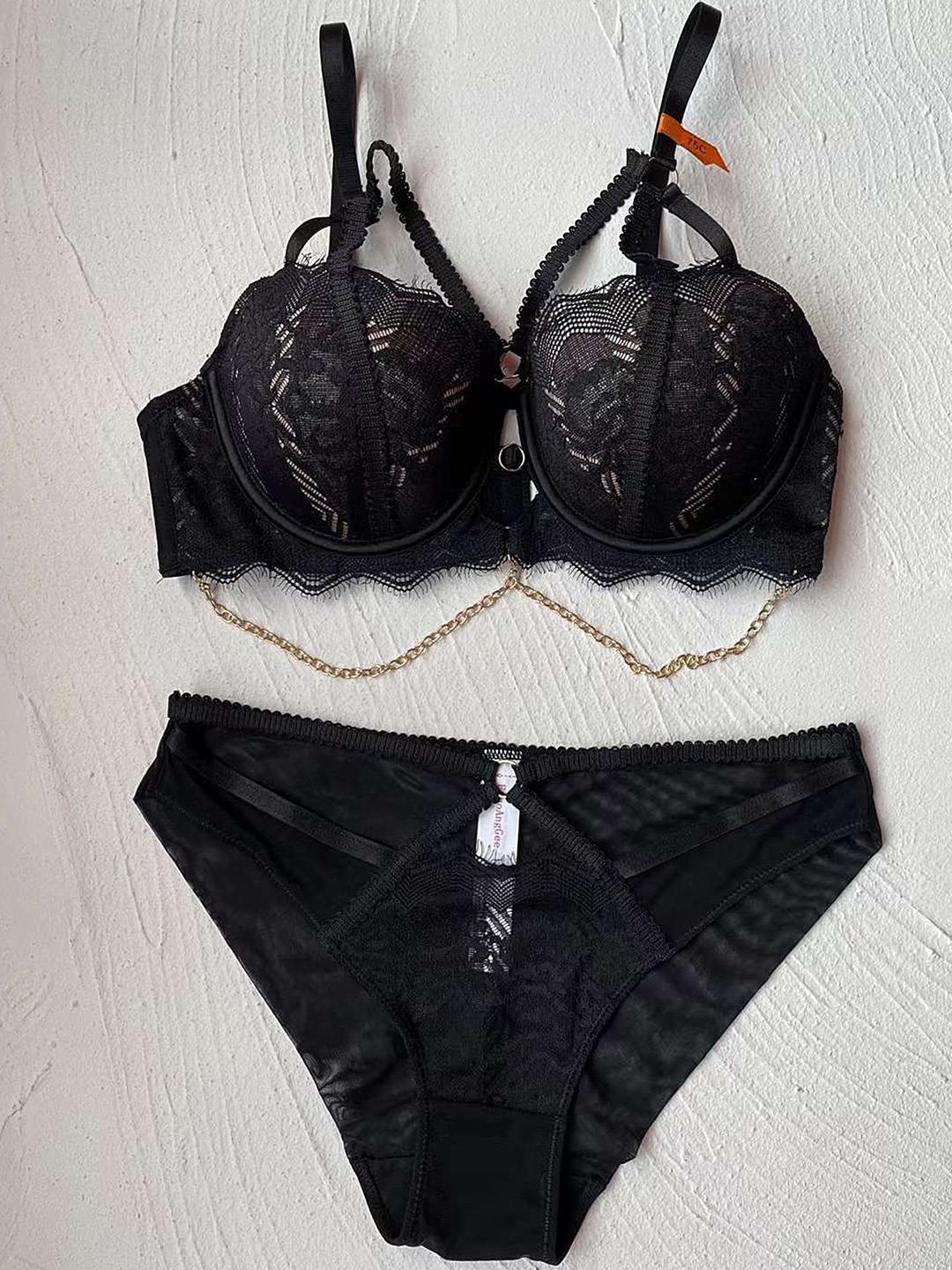 

LULU & SKY Criss-cross Thin Straps Lingerie Set, Black