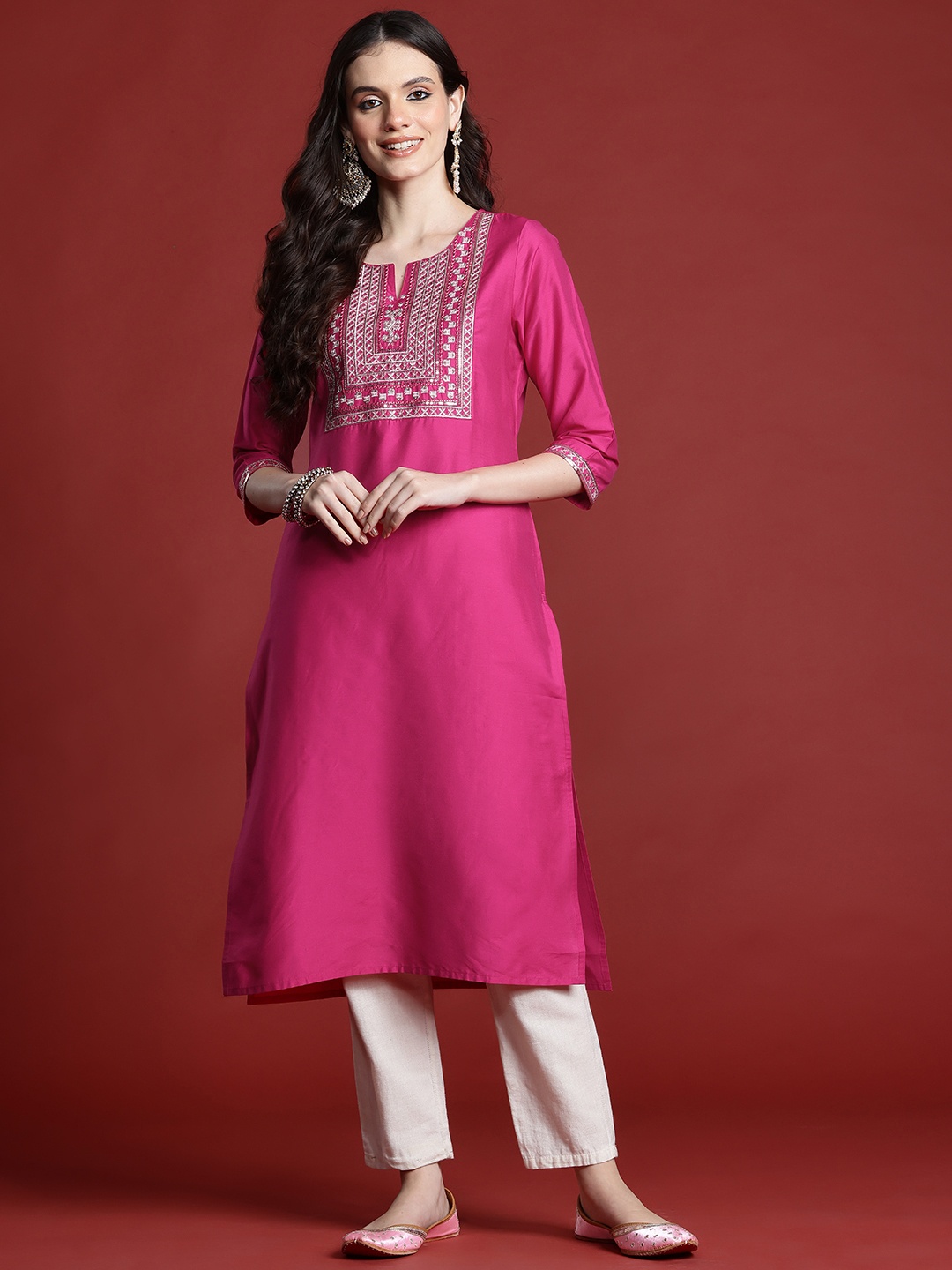 

Anouk Sequinned Yoke Design Kurta, Fuchsia