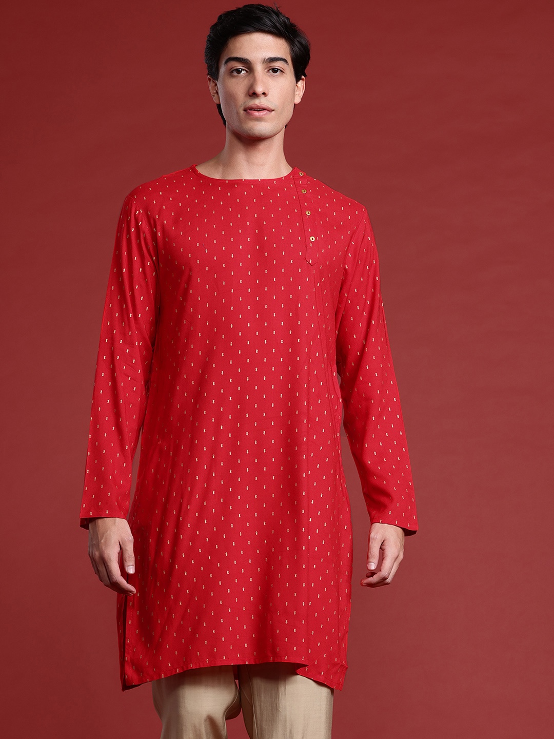 

Anouk Tyohaar Collection Ethnic Motifs Print Straight Kurta, Red
