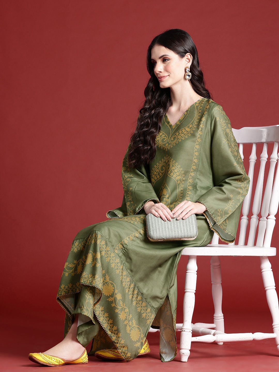 

Anouk Ethnic Motifs Printed Regular Kurta With Palazzos, Green