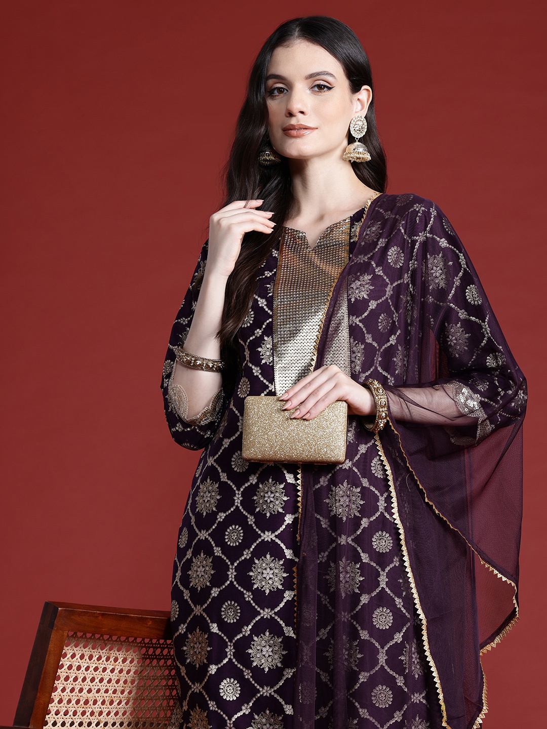 

Anouk Ethnic Motifs Print Kurta with Salwar & Dupatta, Purple