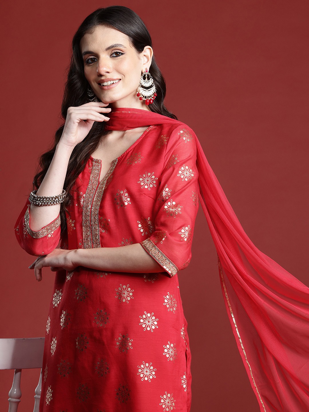 

Anouk Ethnic Motifs Printed Kurta with Trousers & Dupatta, Red